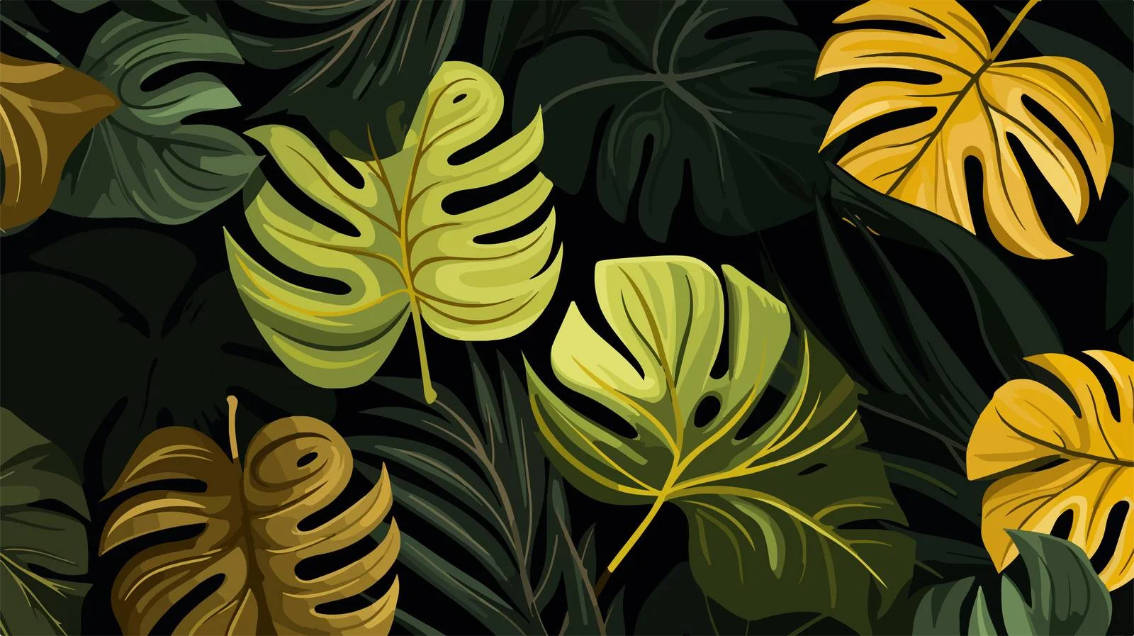 Tropical Leaves Seamless Pattern on Black — free download from Dotvec