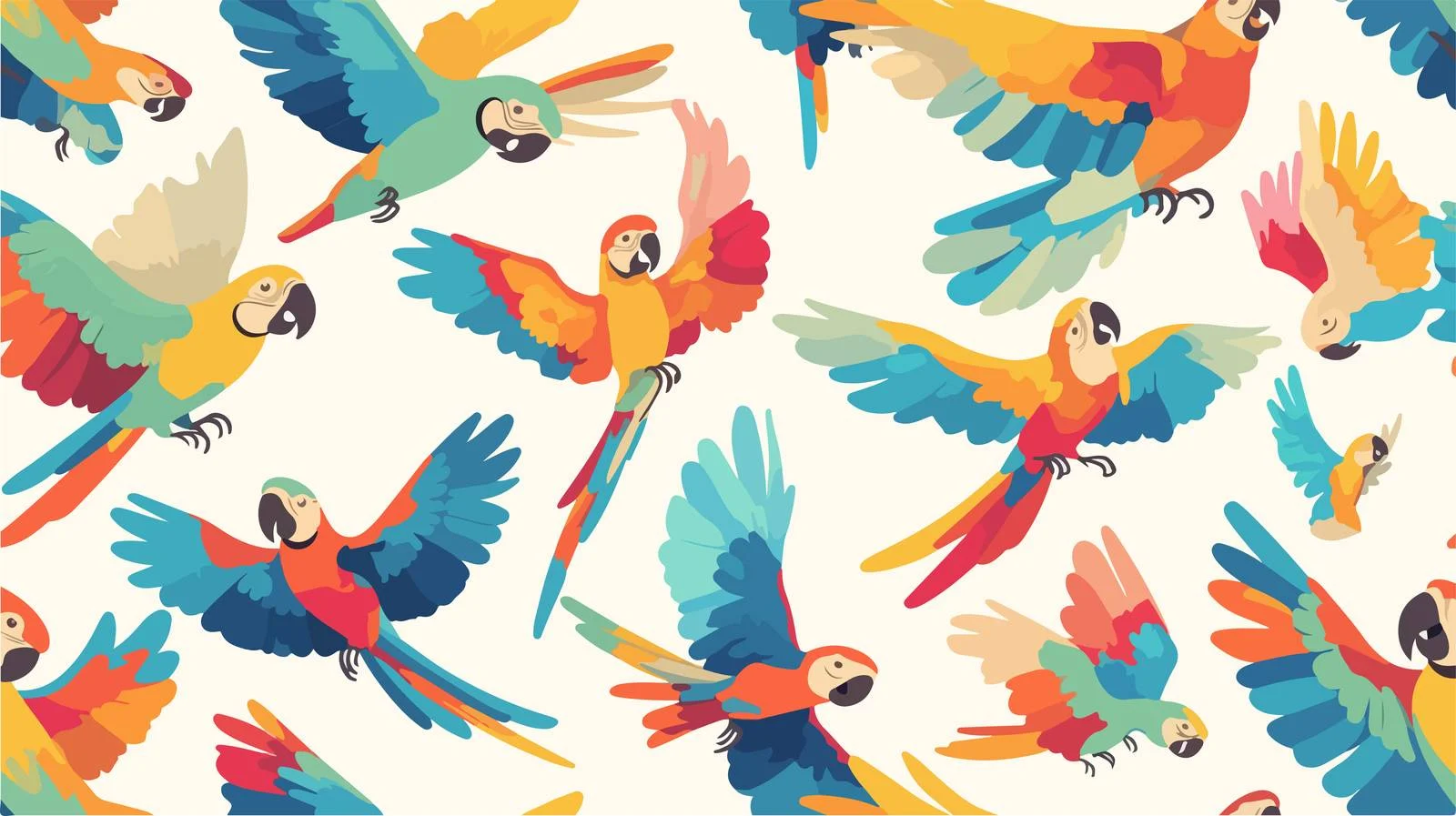 Vivid Tropical Parrot Flight on White — free download from Dotvec