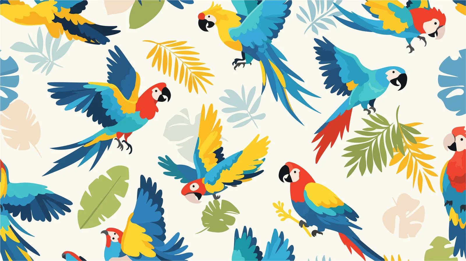 Tropical Parrots White Background Seamless Pattern — free download from Dotvec
