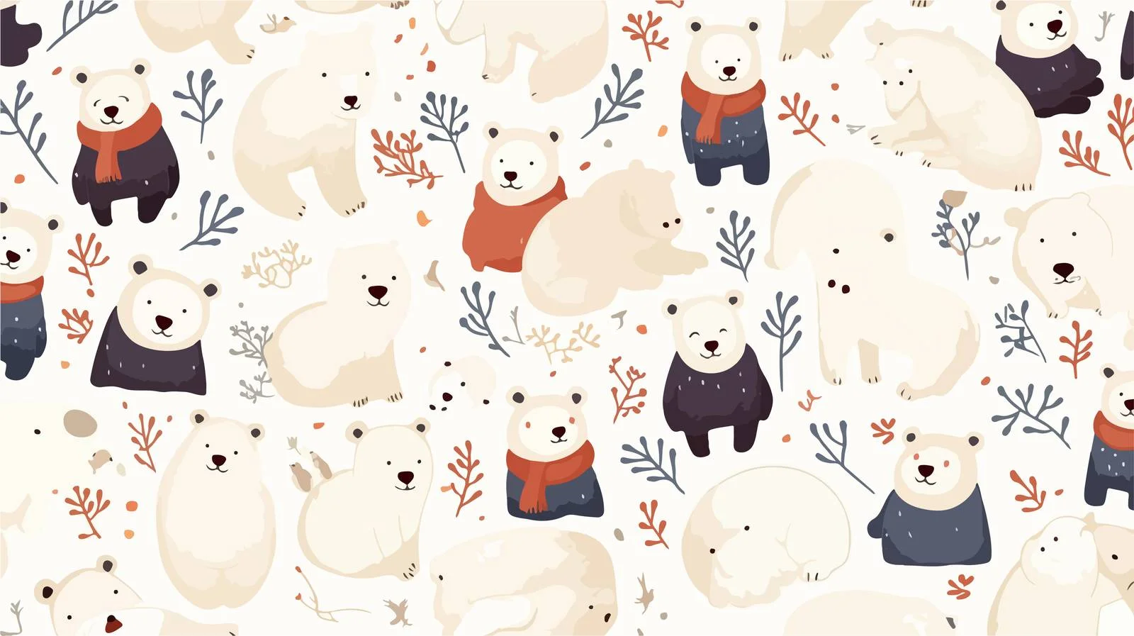 Elegant Polar Bear Seamless Hand-Drawn Pattern — free download from Dotvec