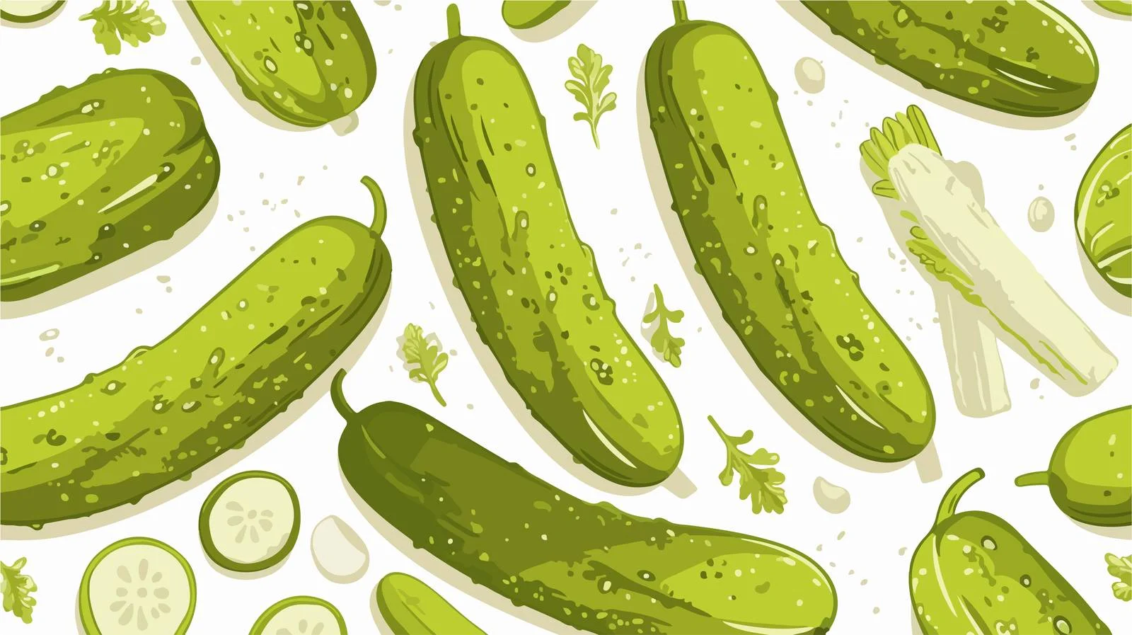 Vibrant Cucumber Pattern with Slices — free download from Dotvec