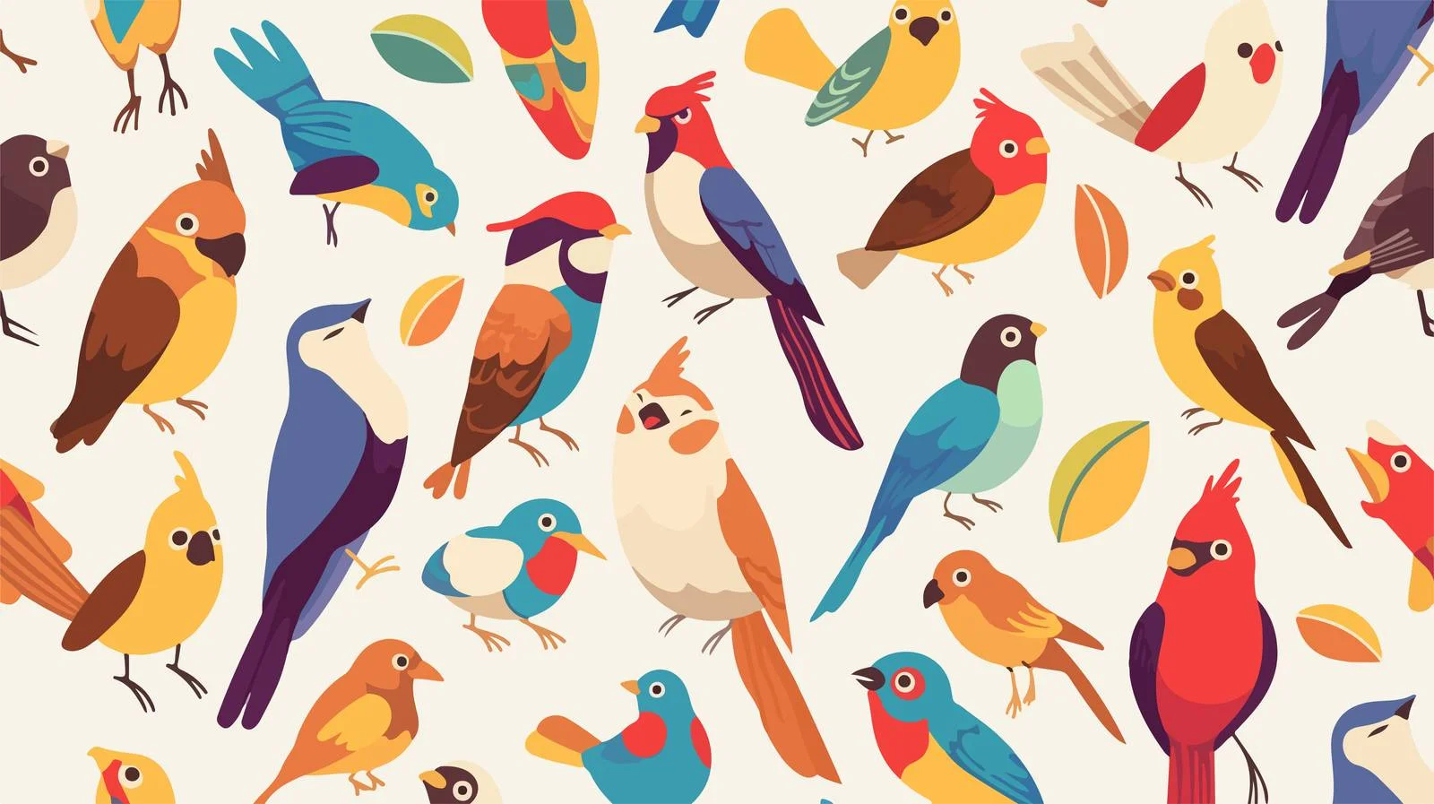 Wild Forest Birds on White Seamless Pattern — free download from Dotvec