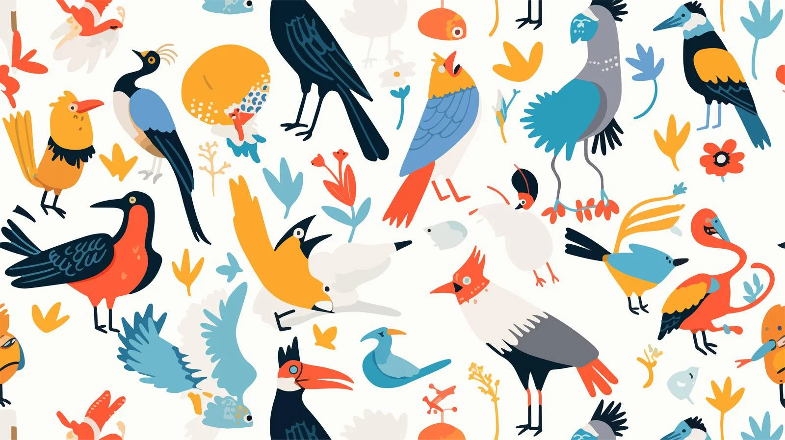 Forest Birds Seamless Pattern on White — free download from Dotvec