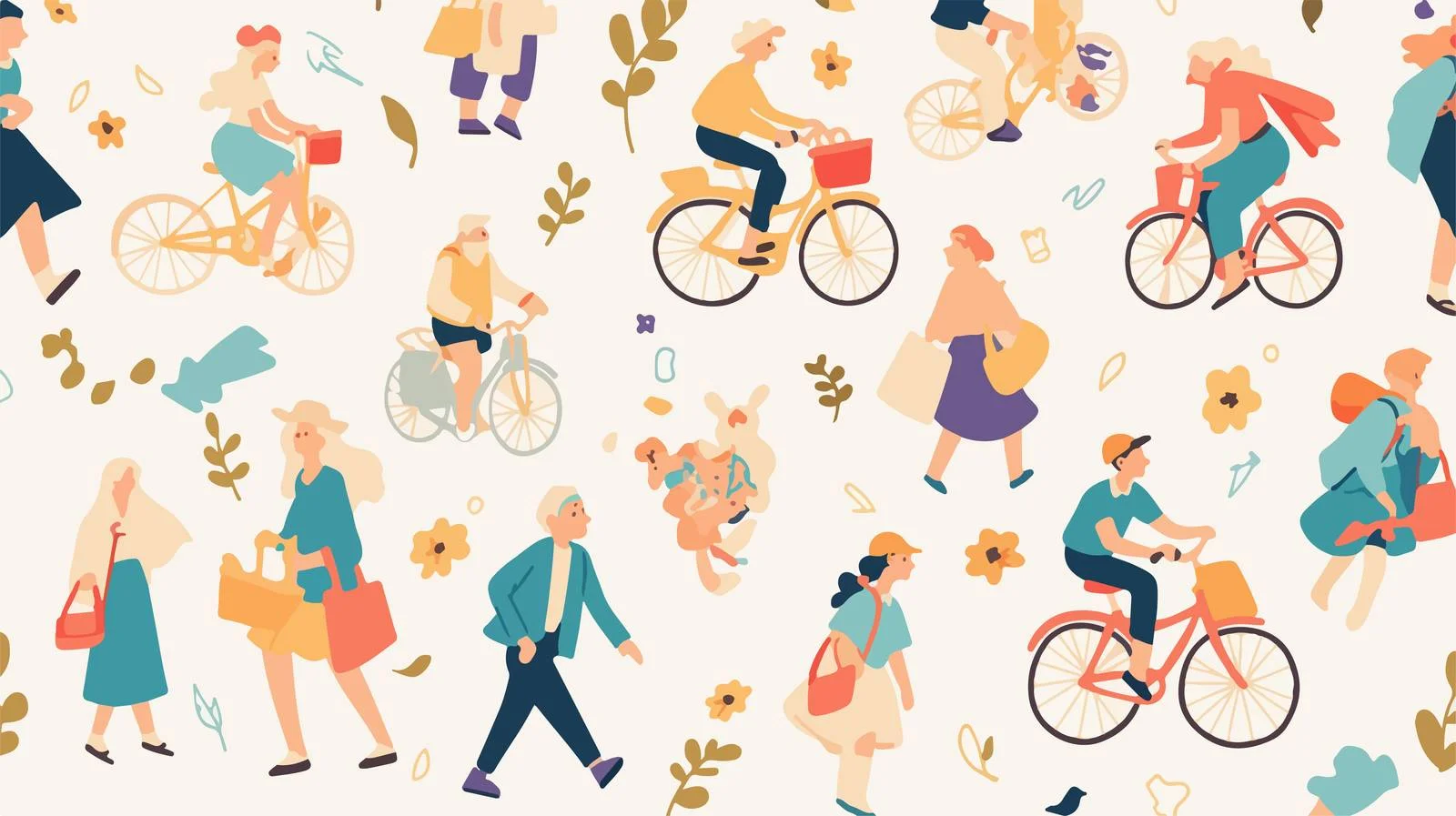 Inter generational Walking People Seamless Pattern — free download from Dotvec