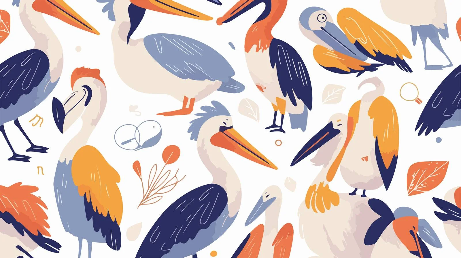 Charming Pelicans Pattern with Playful Tropical Birds — free download from Dotvec