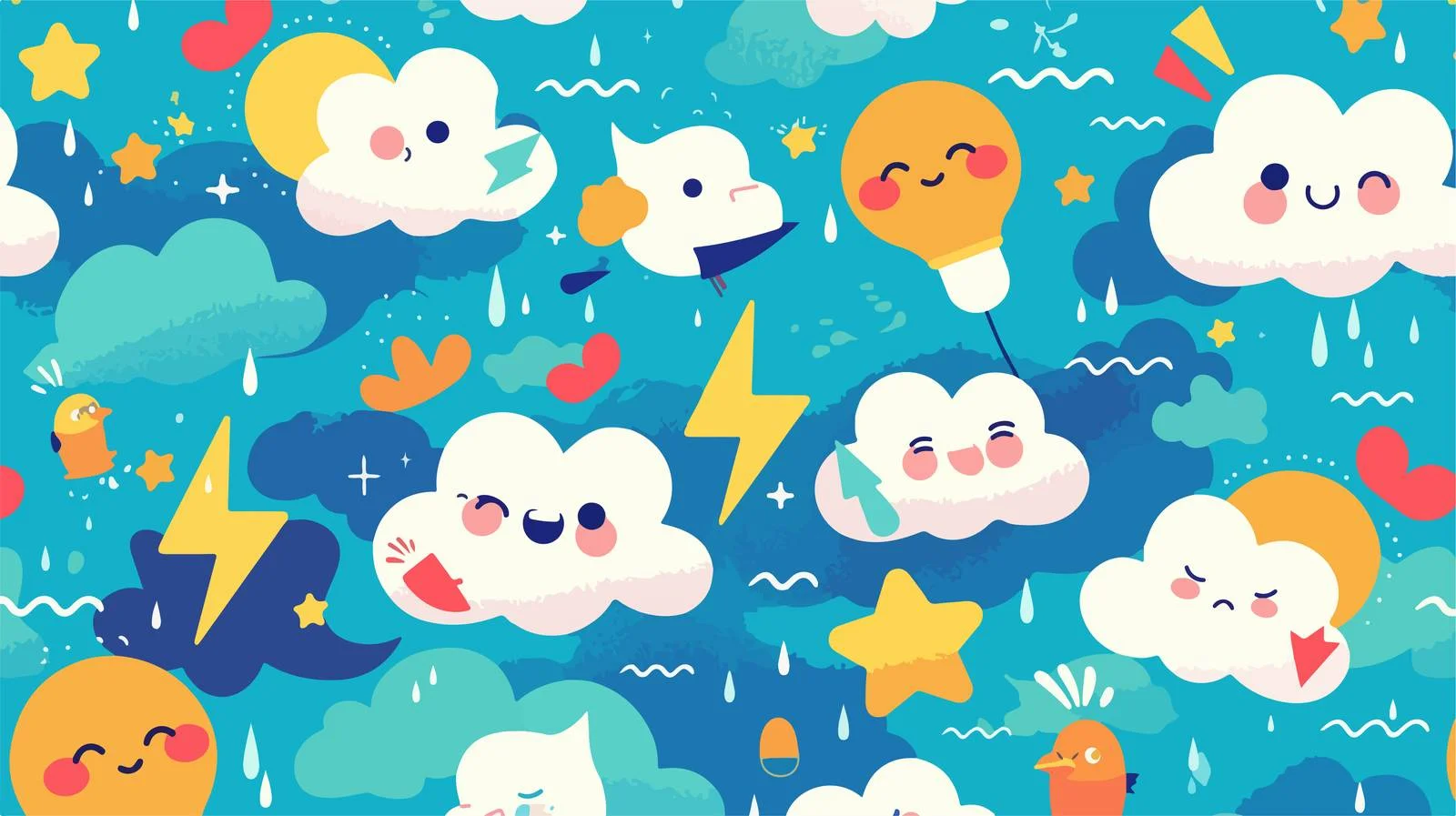 Adorable Cloud Faces Seamless Weather Pattern — free download from Dotvec