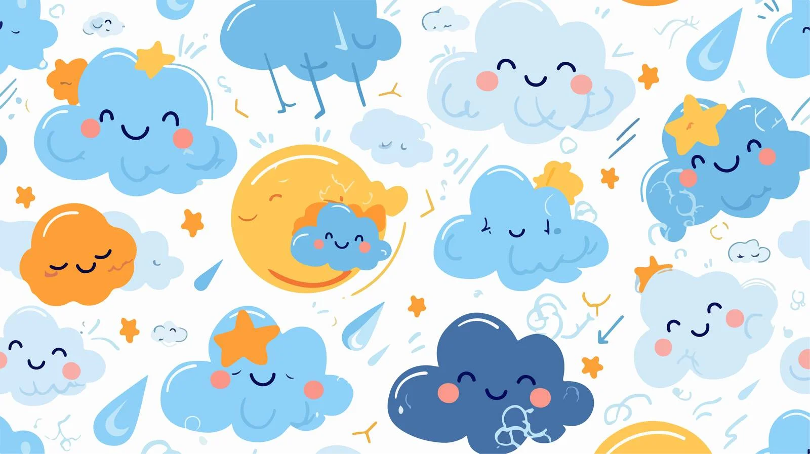 Cheerful Cloud Faces Seamless Weather Pattern — free download from Dotvec