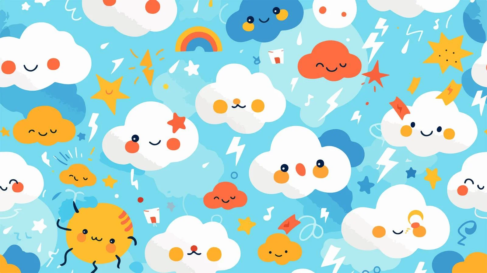Whimsical Cloud Faces Seamless Weather Pattern — free download from Dotvec