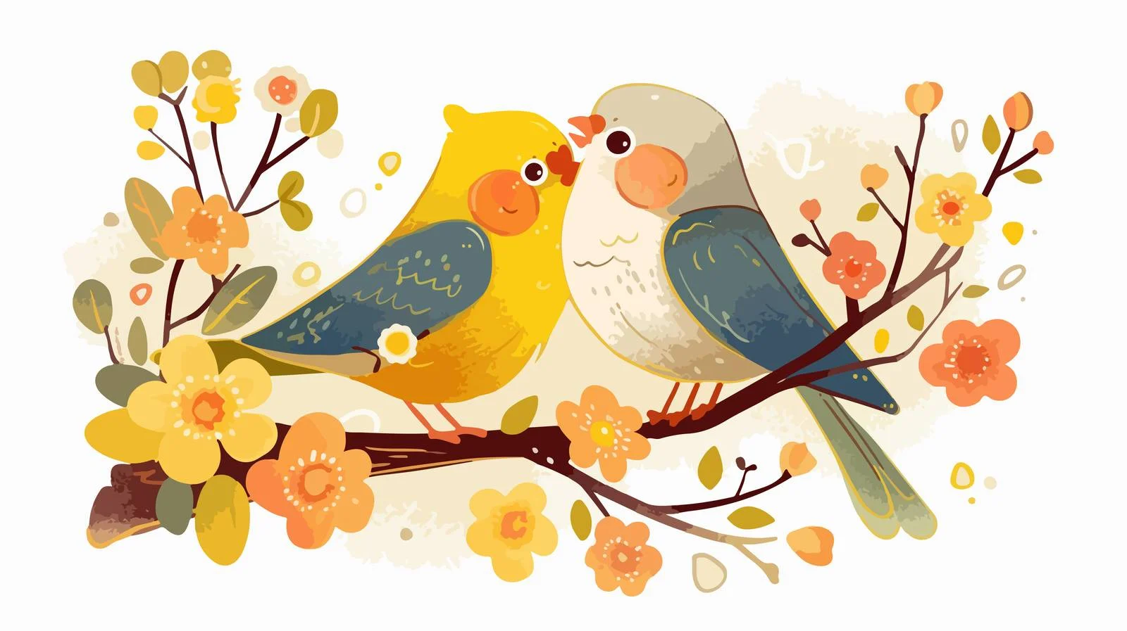 Charming Seasonal Bird Pair Composition — free download from Dotvec