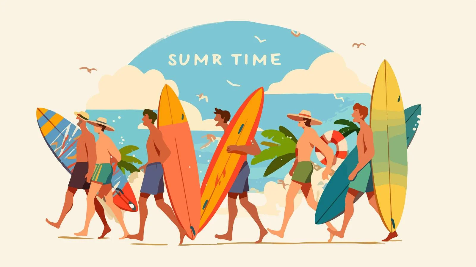 Summer Surfer Group Postcard Template — free download from Dotvec