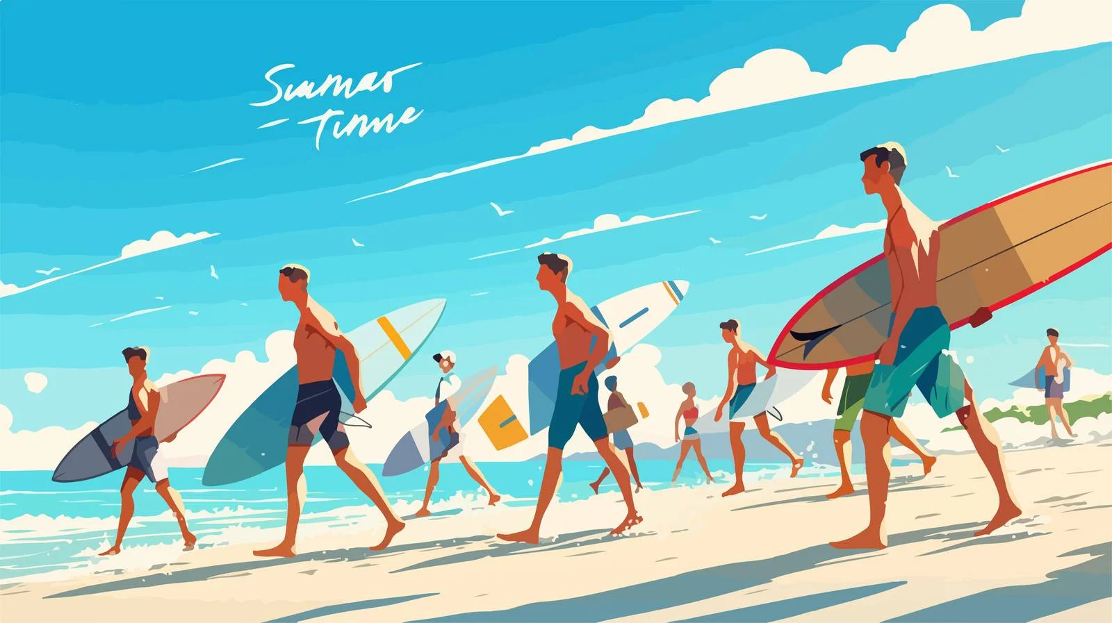 Summer Surfer Group Postcard Template — free download from Dotvec
