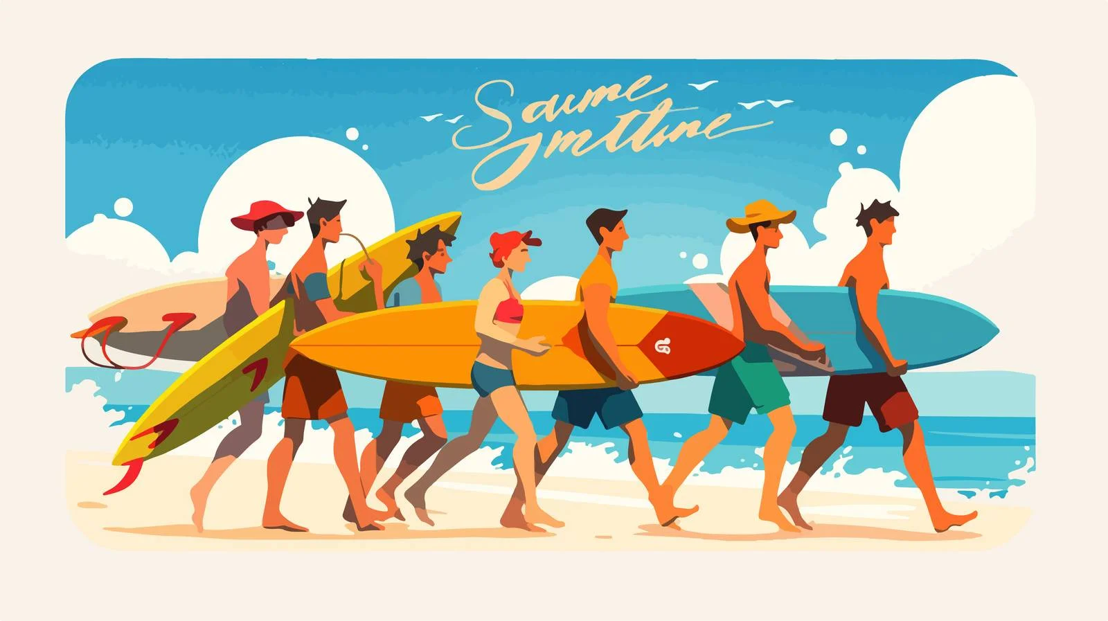 Summer Surfer Group Postcard Template — free download from Dotvec