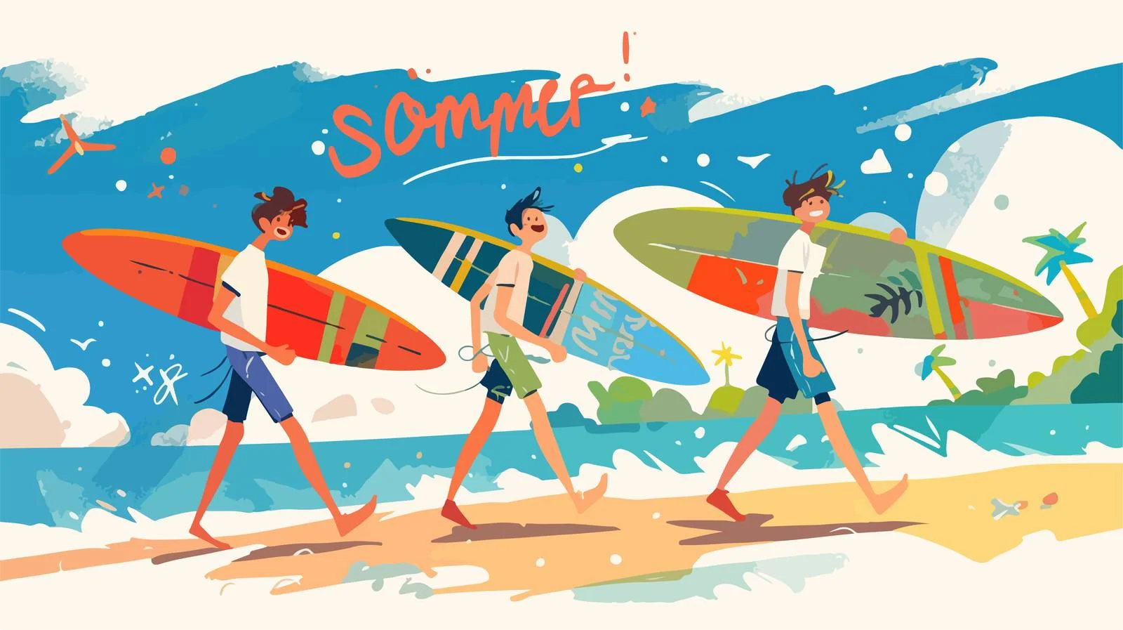 Summer Surfer Group Postcard Template Design — free download from Dotvec