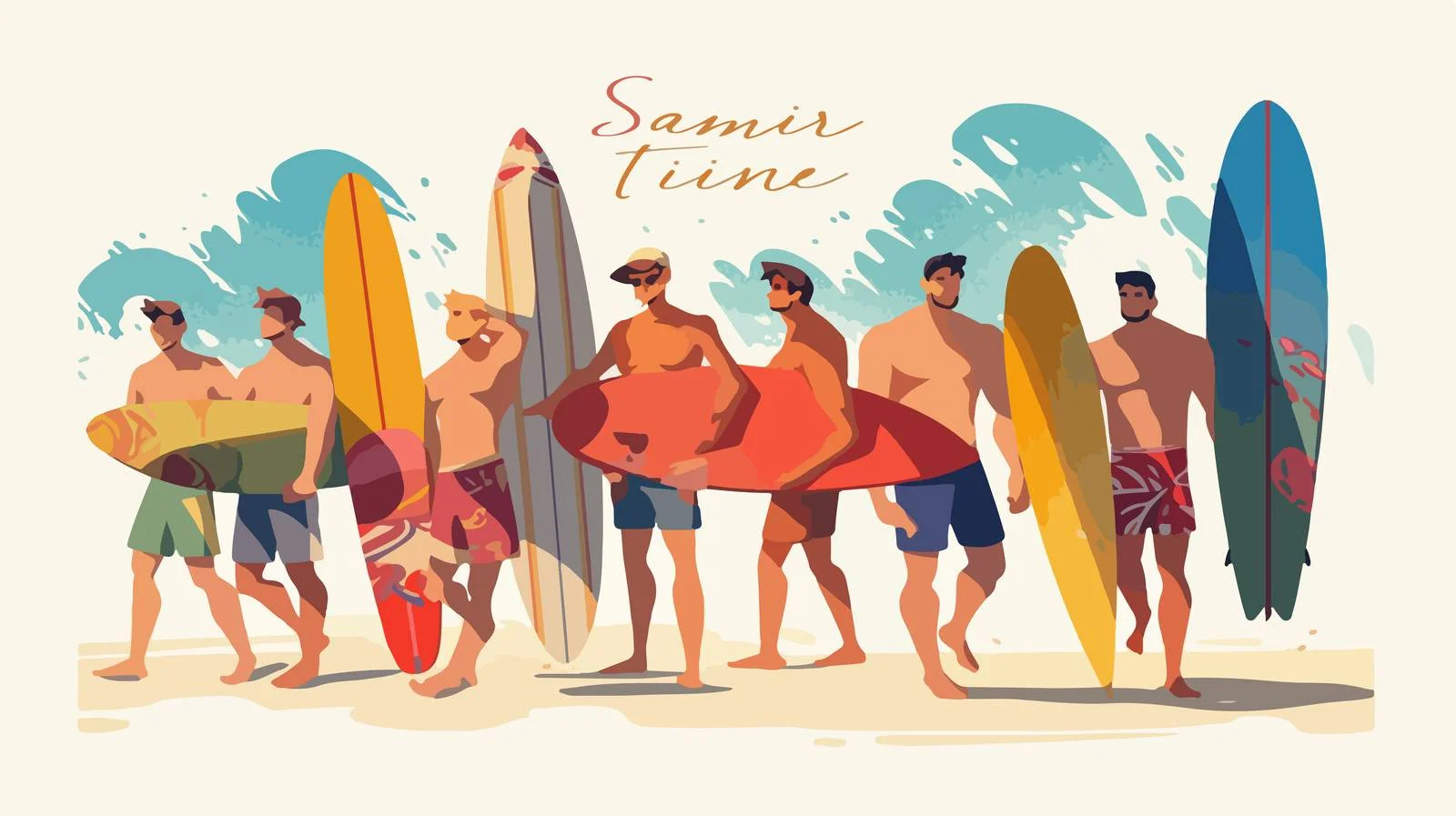 Serene Seasonal Surfer Gathering on Postcard — free download from Dotvec
