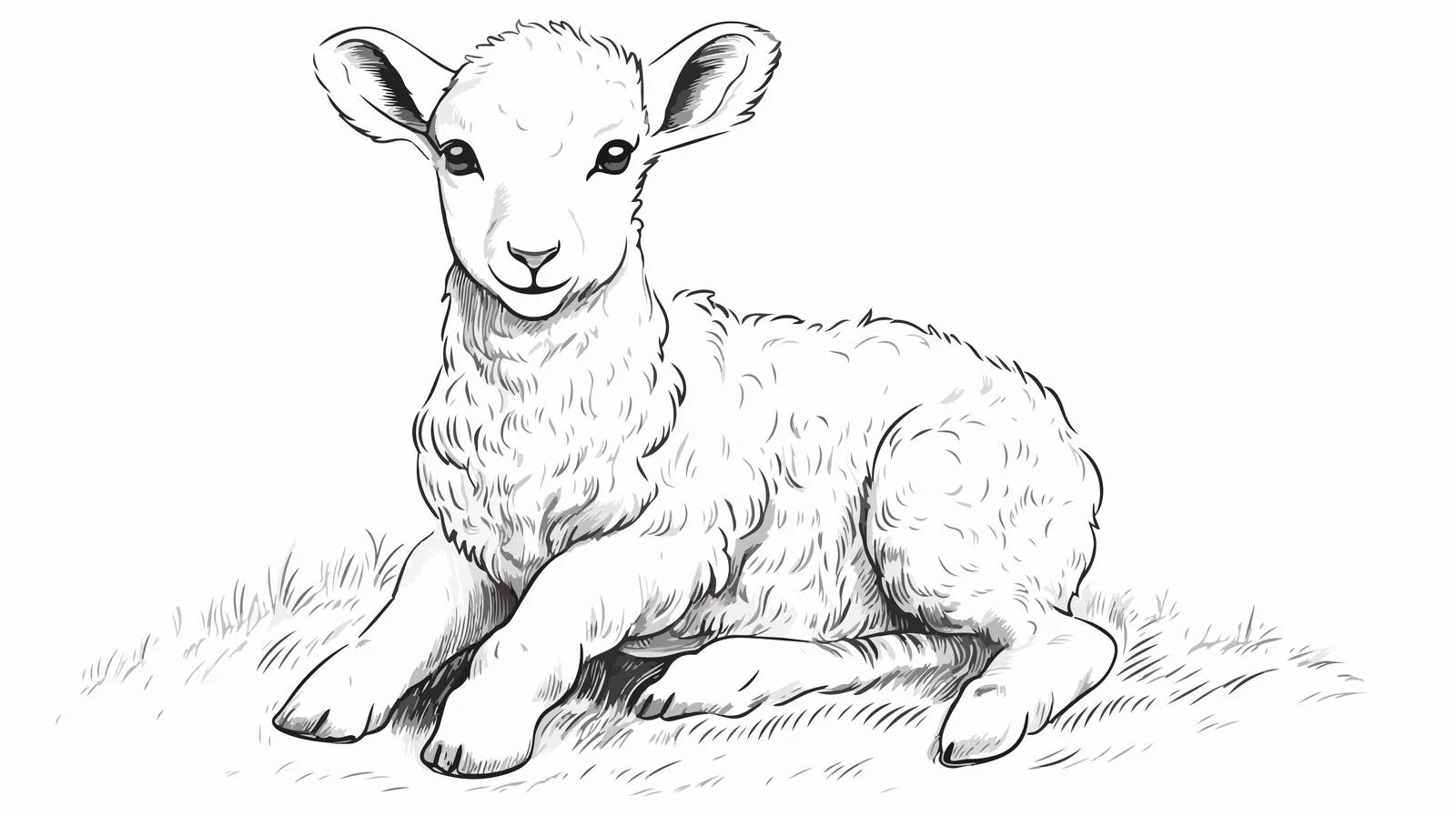 Hand-Drawn Seated Lamb Doodle Sketch — free download from Dotvec