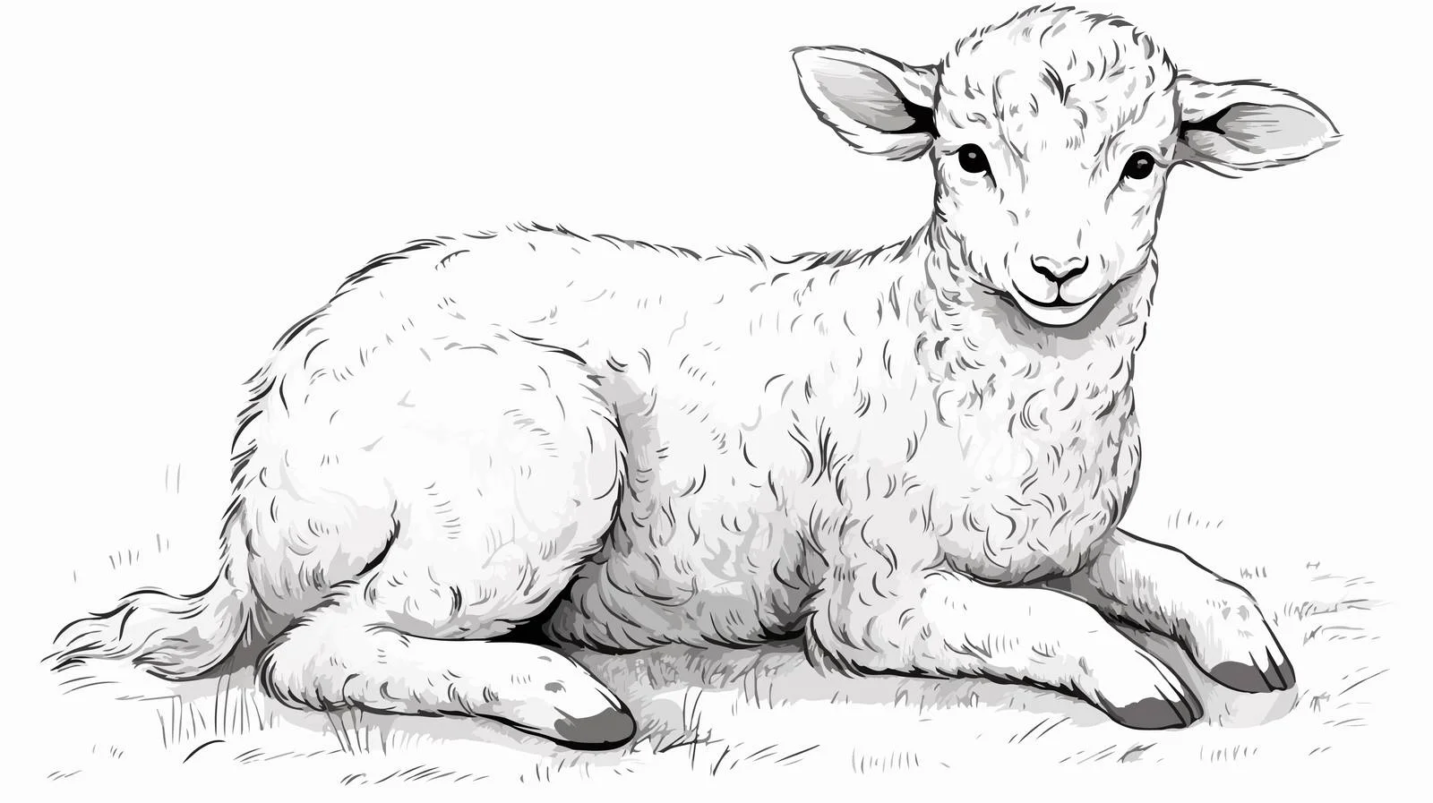 Hand-Drawn Seated Lamb Doodle Sketch — free download from Dotvec