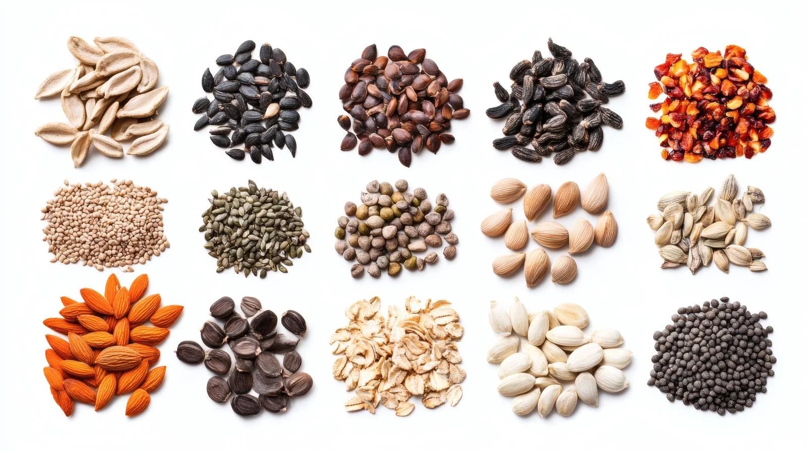 Assorted Seeds on White Background Display — free download from Dotvec