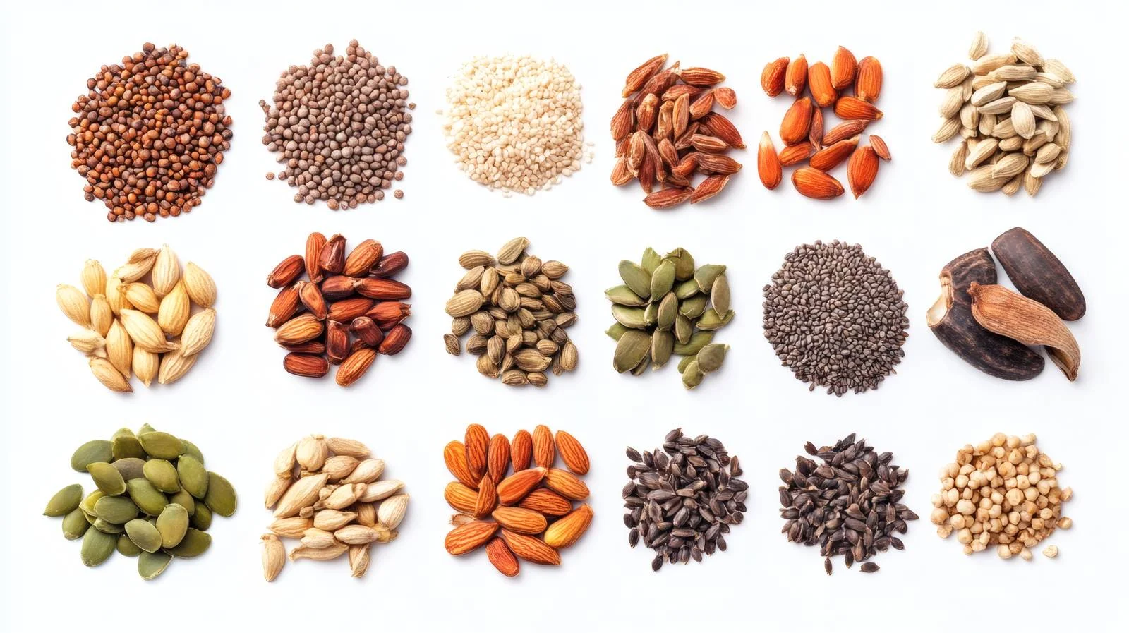 Assorted Seeds on White Background Display — free download from Dotvec