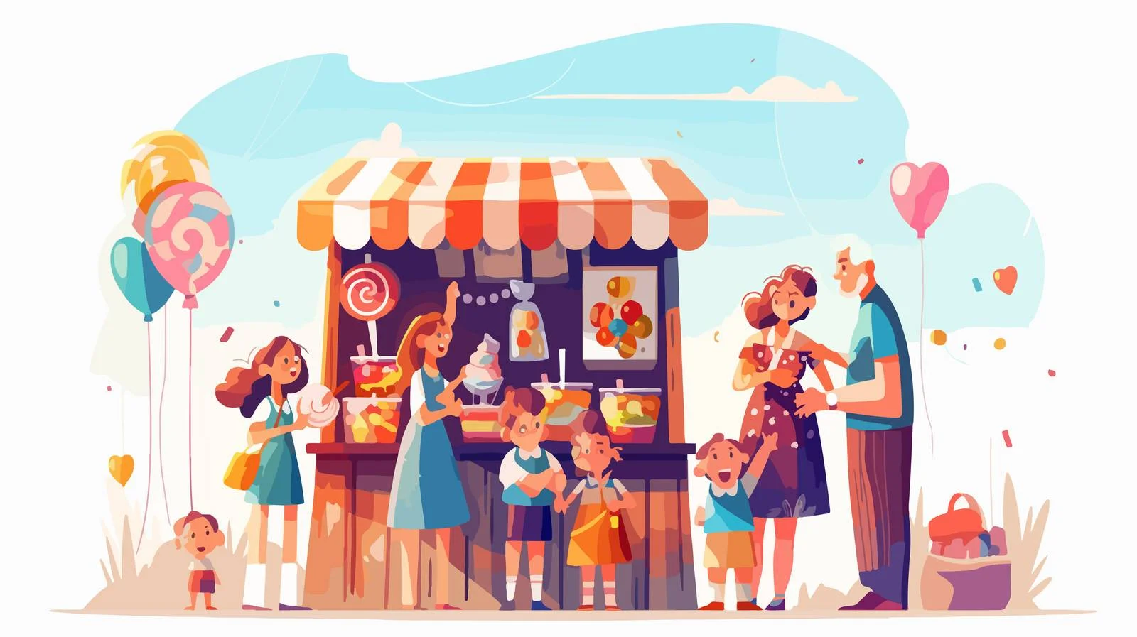 Candy kiosk vendor in vector illustration — free download from Dotvec
