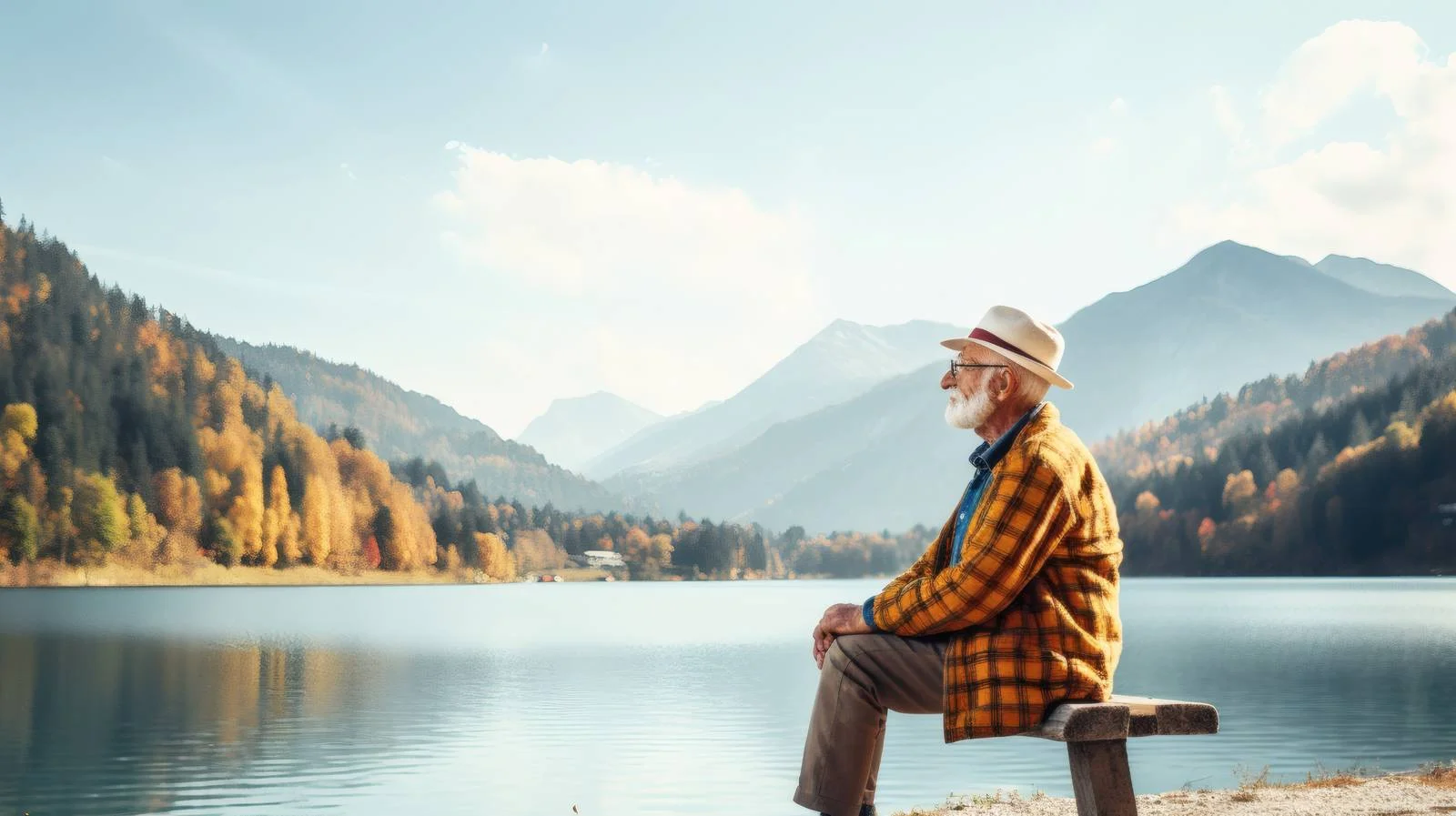 Tranquil Elderly Man Admiring Serene Lake – free admiring image from Dotvec