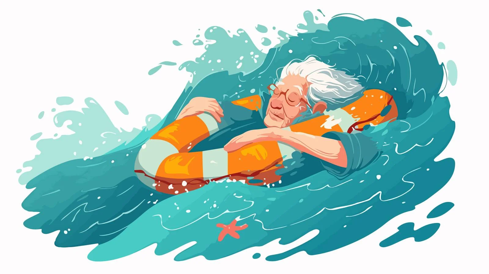 Elderly lady in peril in ocean — free download from Dotvec