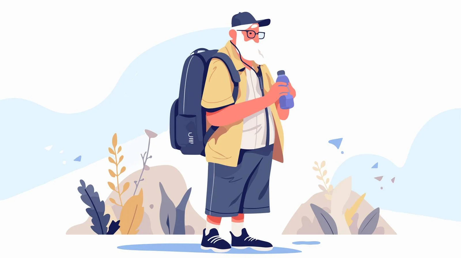 Elderly traveler holding camera and canteen — free download from Dotvec