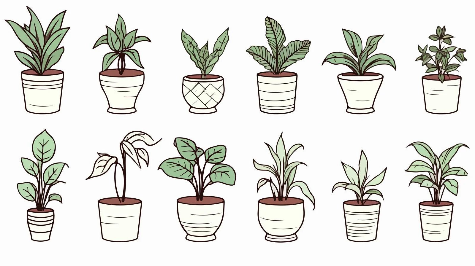Indoor Exotic Houseplants Outline Drawings — free download from Dotvec