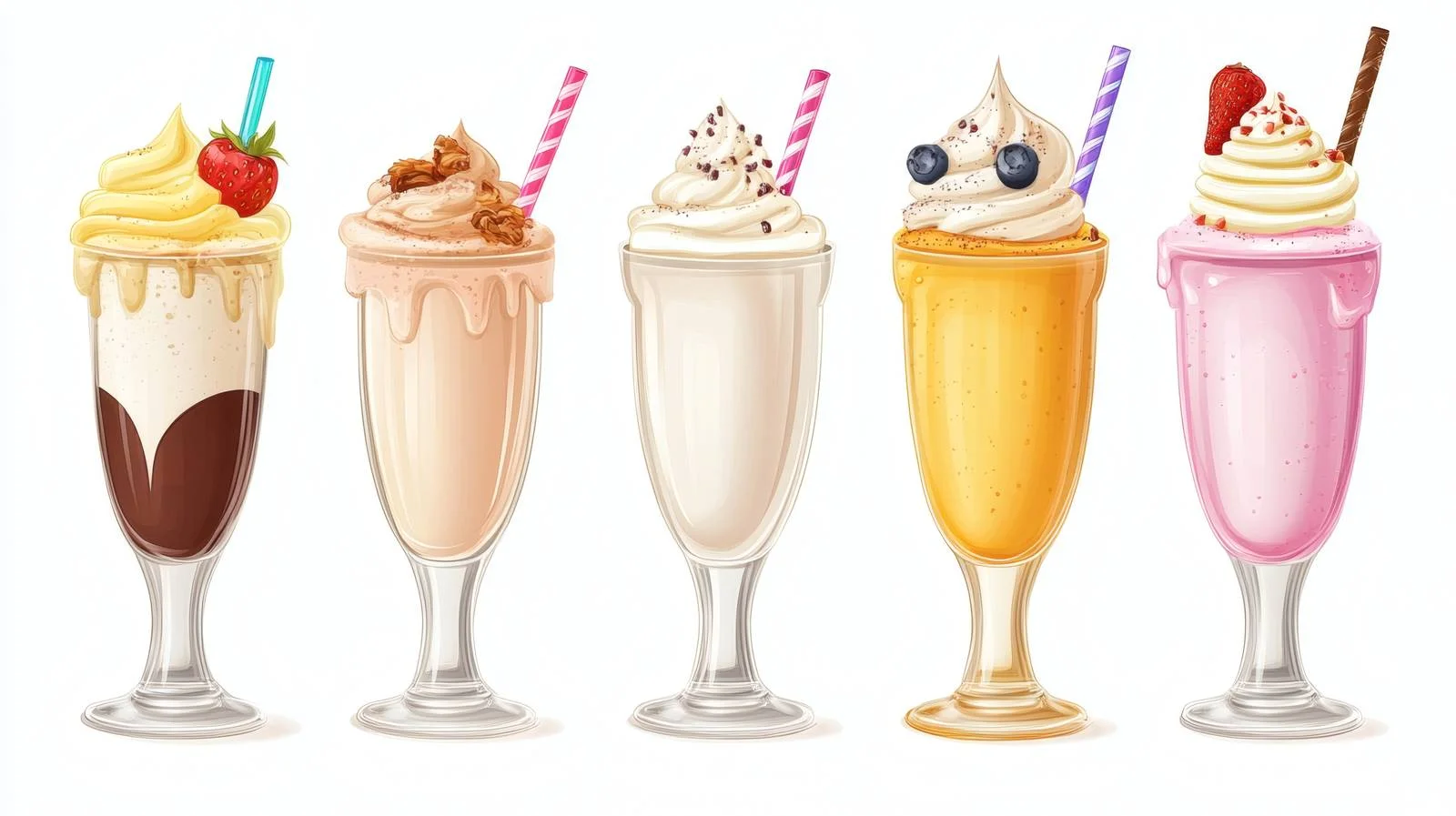 Assorted Milkshakes Smoothies on White Background — free download from Dotvec