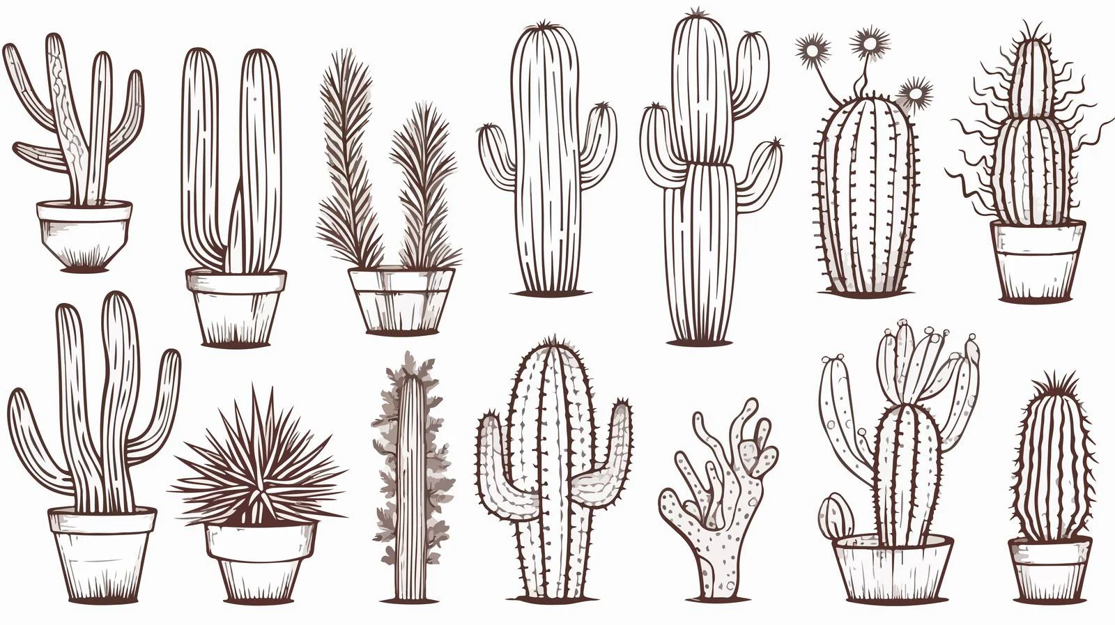 Hand-Drawn Cacti Sketch Vector Illustration — free download from Dotvec