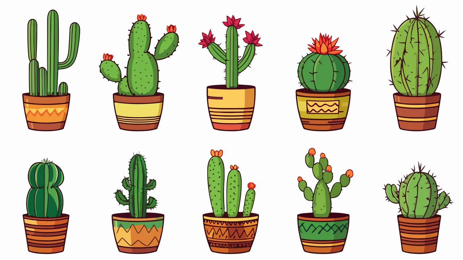 Cute Cactus Pot Vector Illustrations — free download from Dotvec