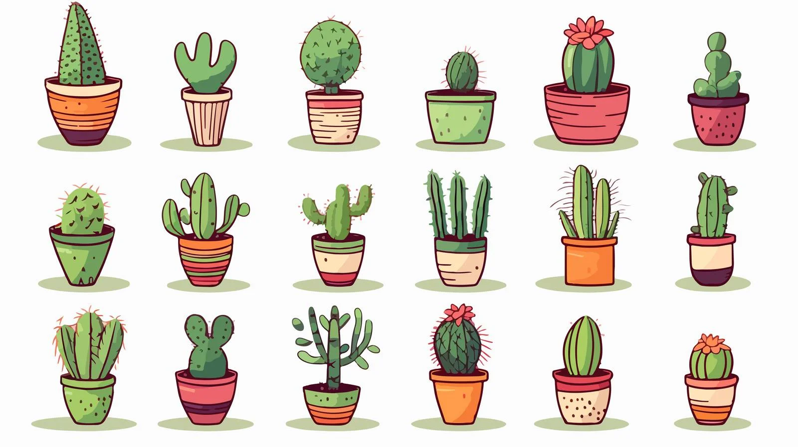 Cactus Pot Vector Illustrations Collection — free download from Dotvec