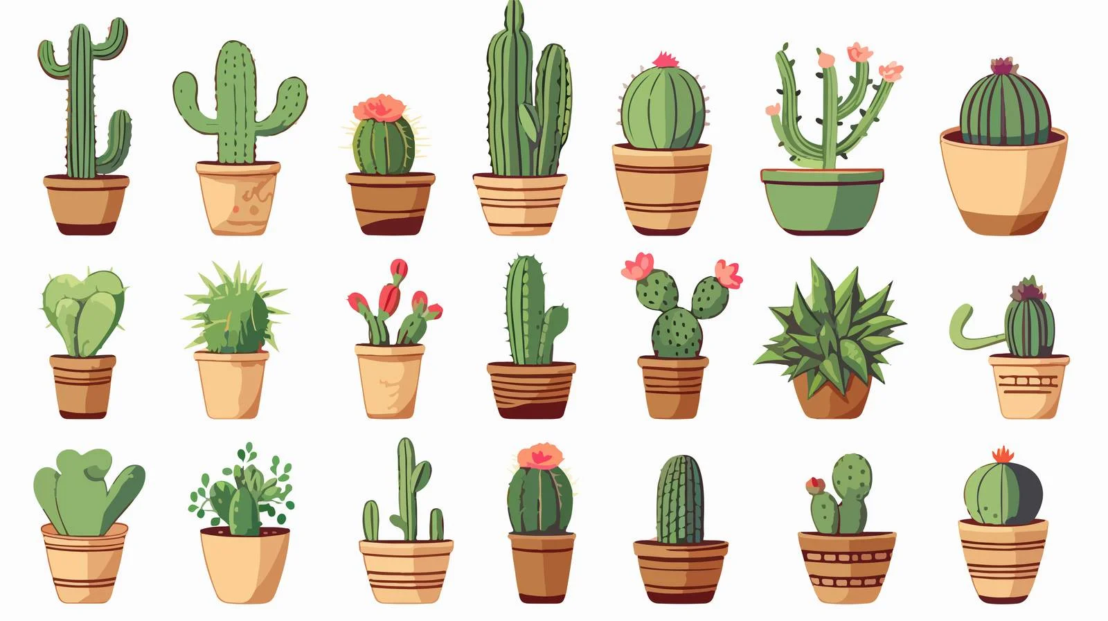 Cute Cactus Doodle Illustrations — free download from Dotvec