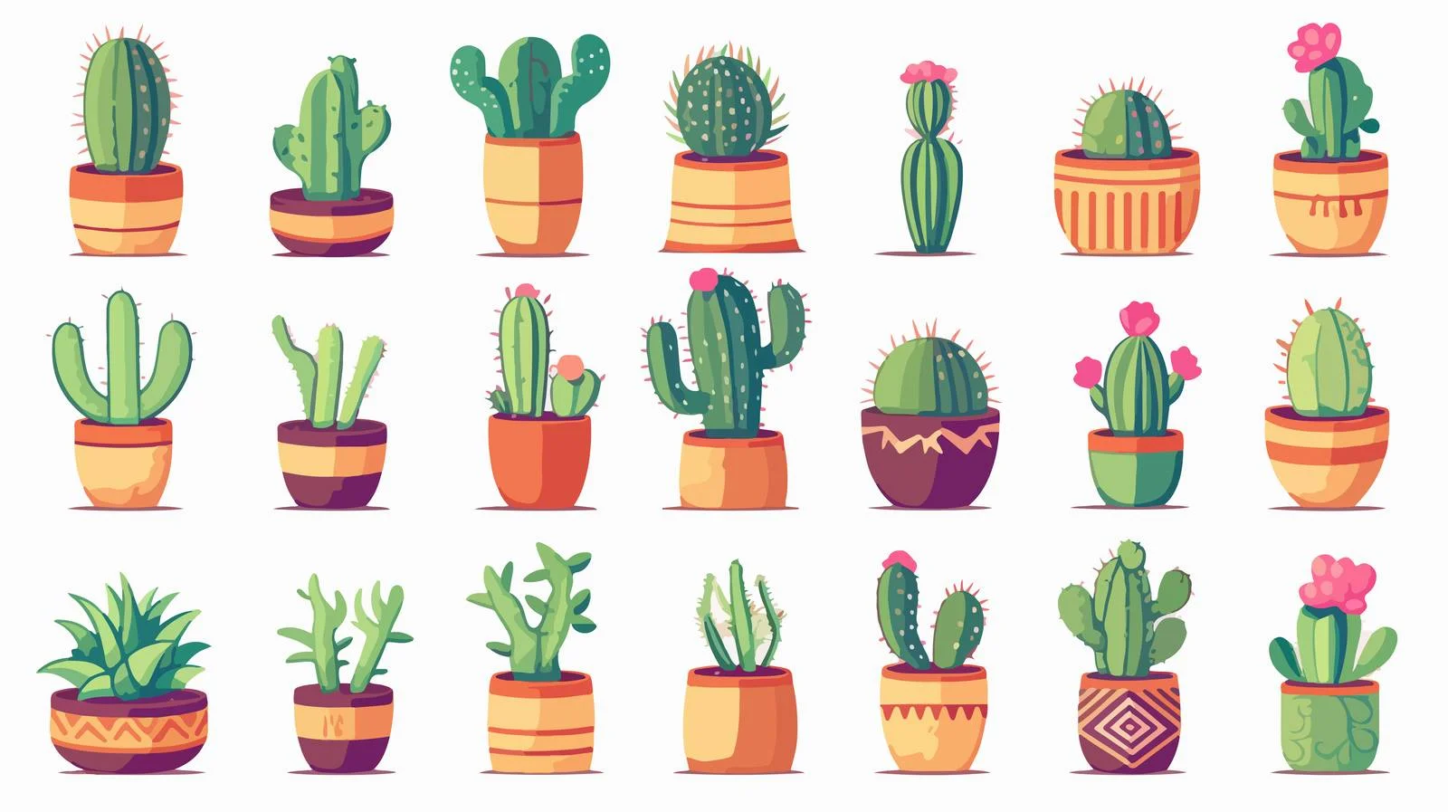 Cute Doodle Cactus Vector Illustrations Set — free download from Dotvec