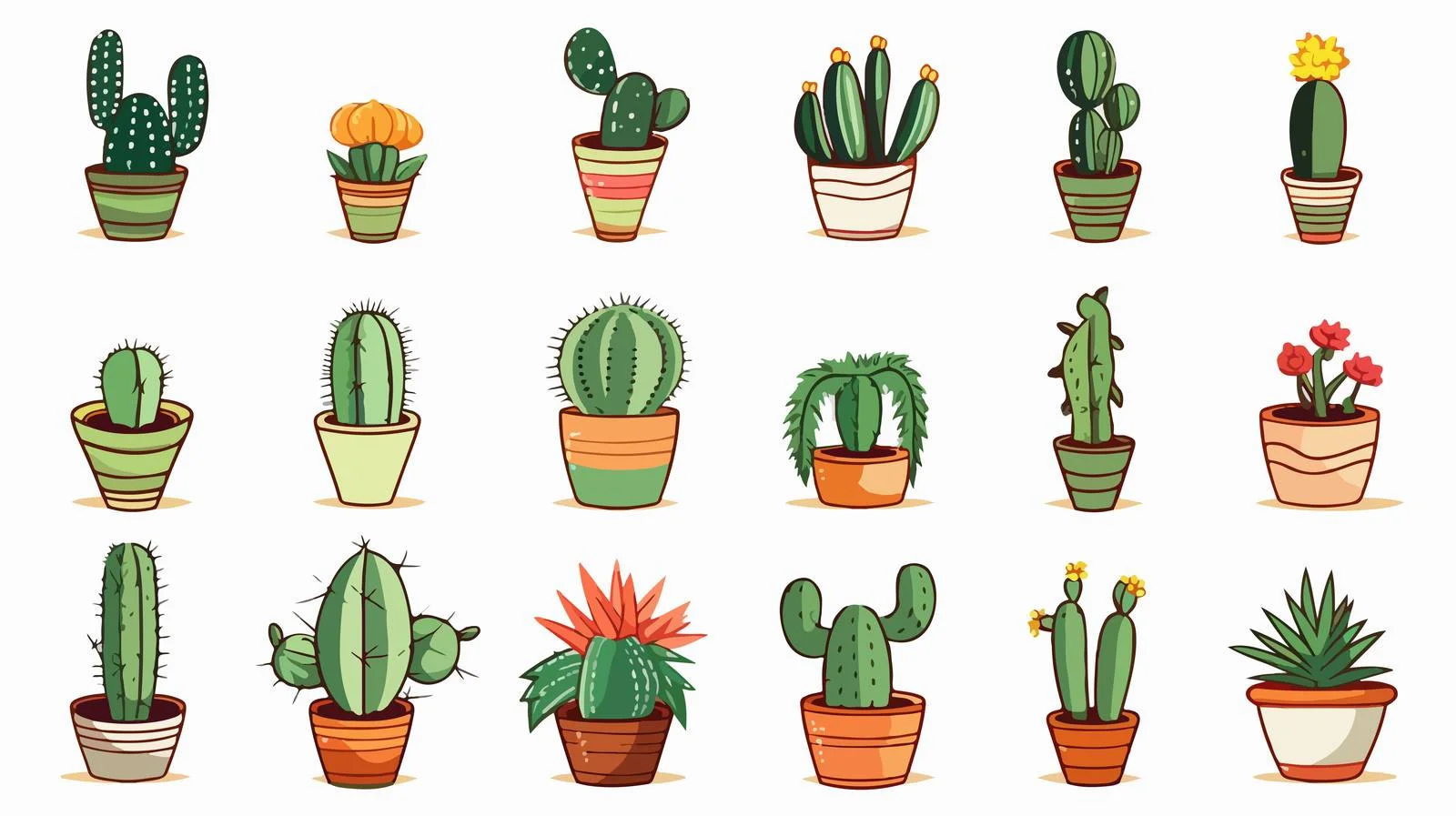 Cute Cactus Doodles Vector Illustrations — free download from Dotvec