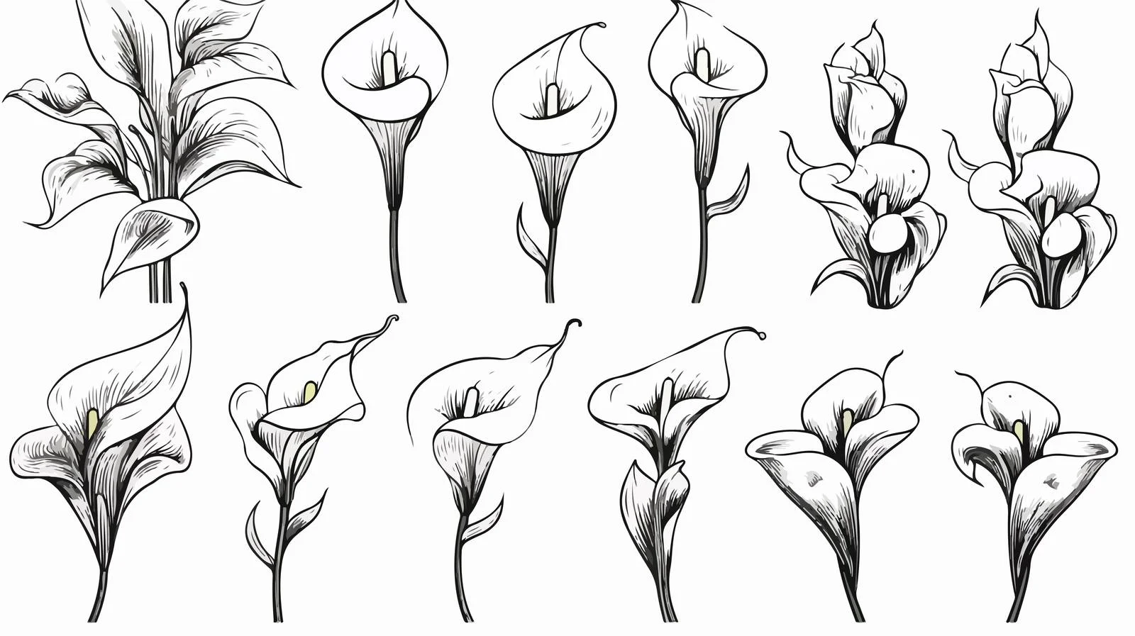 Hand-drawn Calla Lilies Doodle Sketch — free download from Dotvec