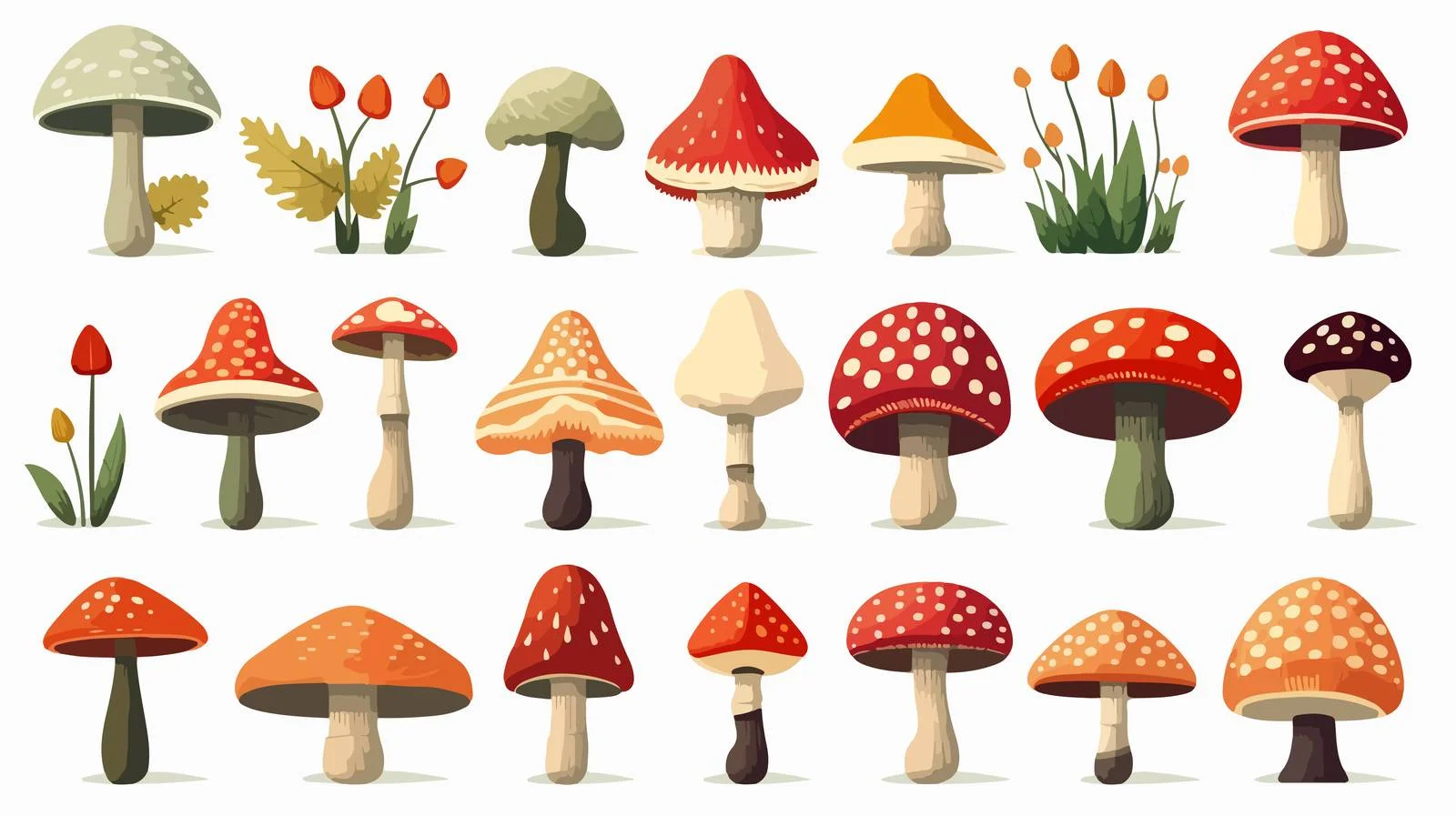 Colorful Retro Style Mushrooms — free download from Dotvec