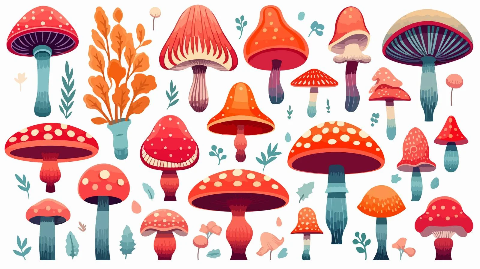 Retro Style Colorful Mushroom Set — free download from Dotvec