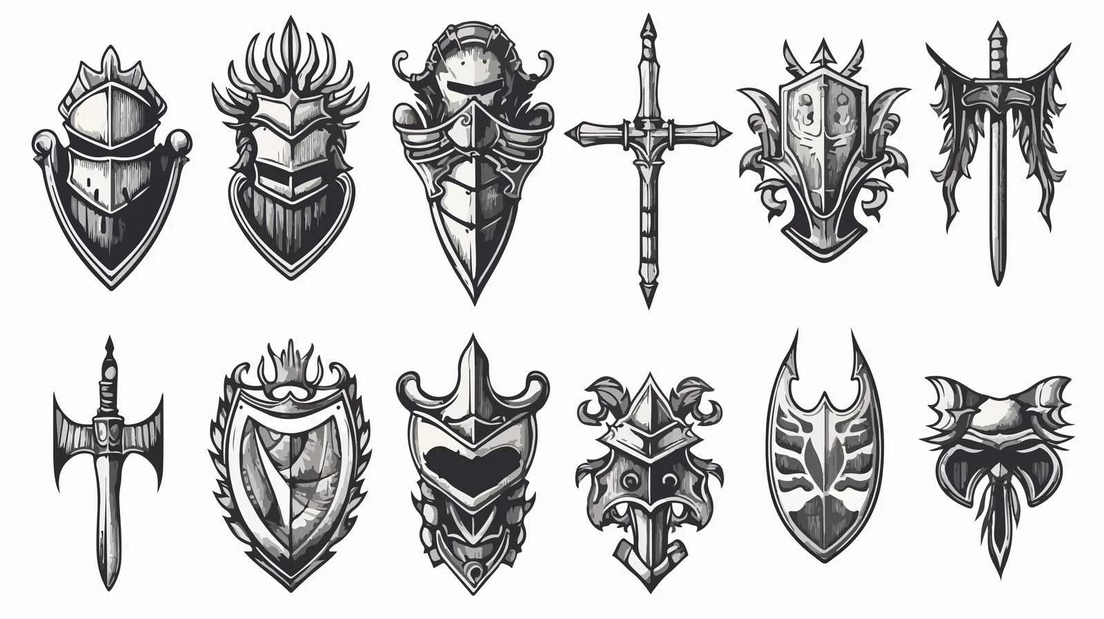 Monochrome Knight Emblems Set — free download from Dotvec