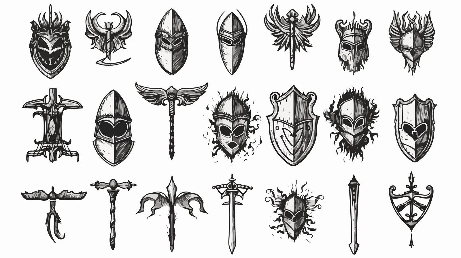 Monochrome Knights Emblems Badges Labels — free download from Dotvec