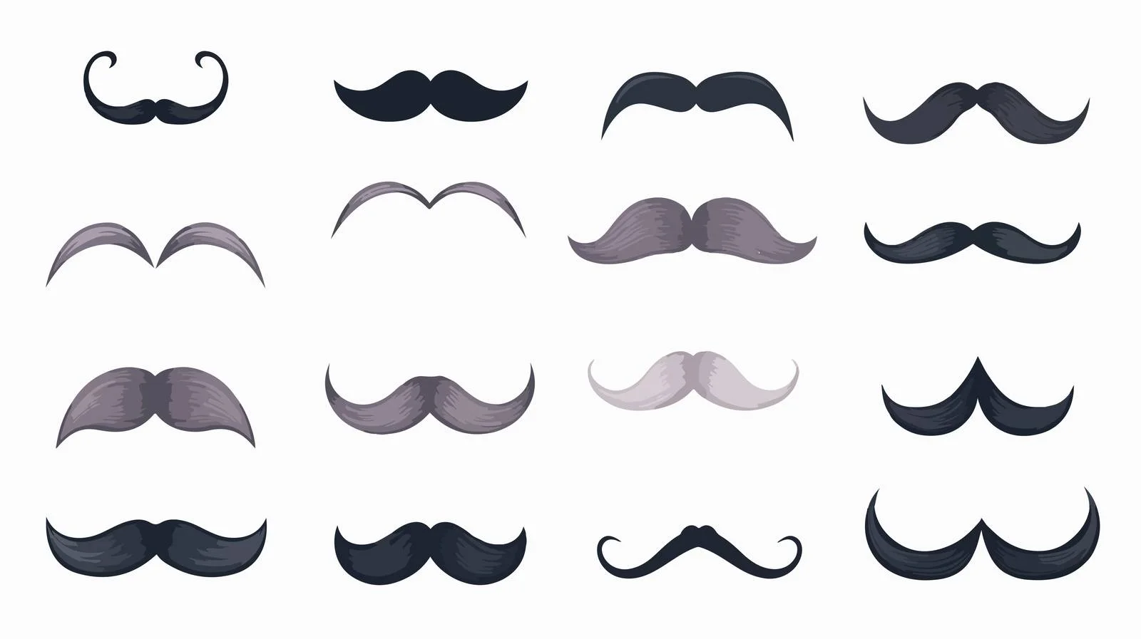 Assorted Mustaches Set – free curled image from Dotvec