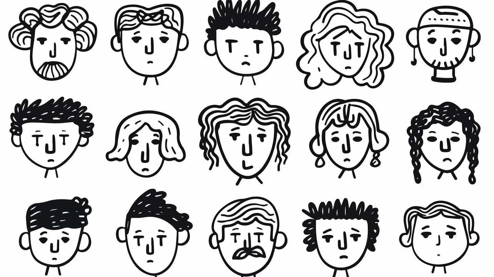 Hand-Drawn Doodle Style People Faces Set — free download from Dotvec