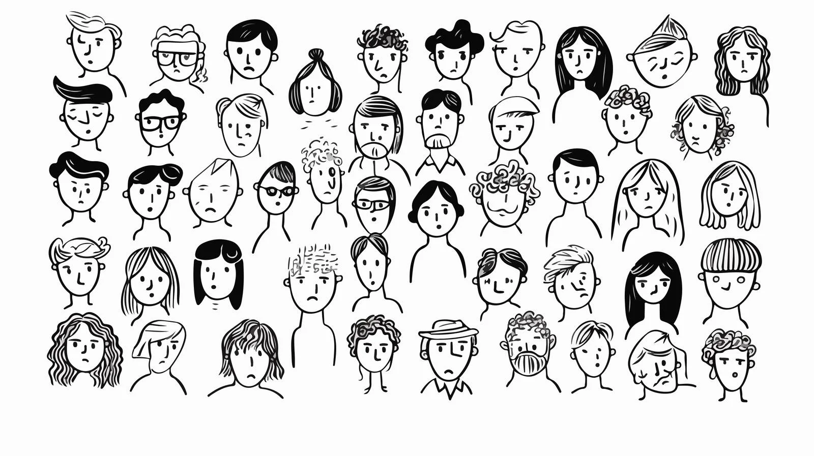 Doodle Style People Faces Collection — free download from Dotvec