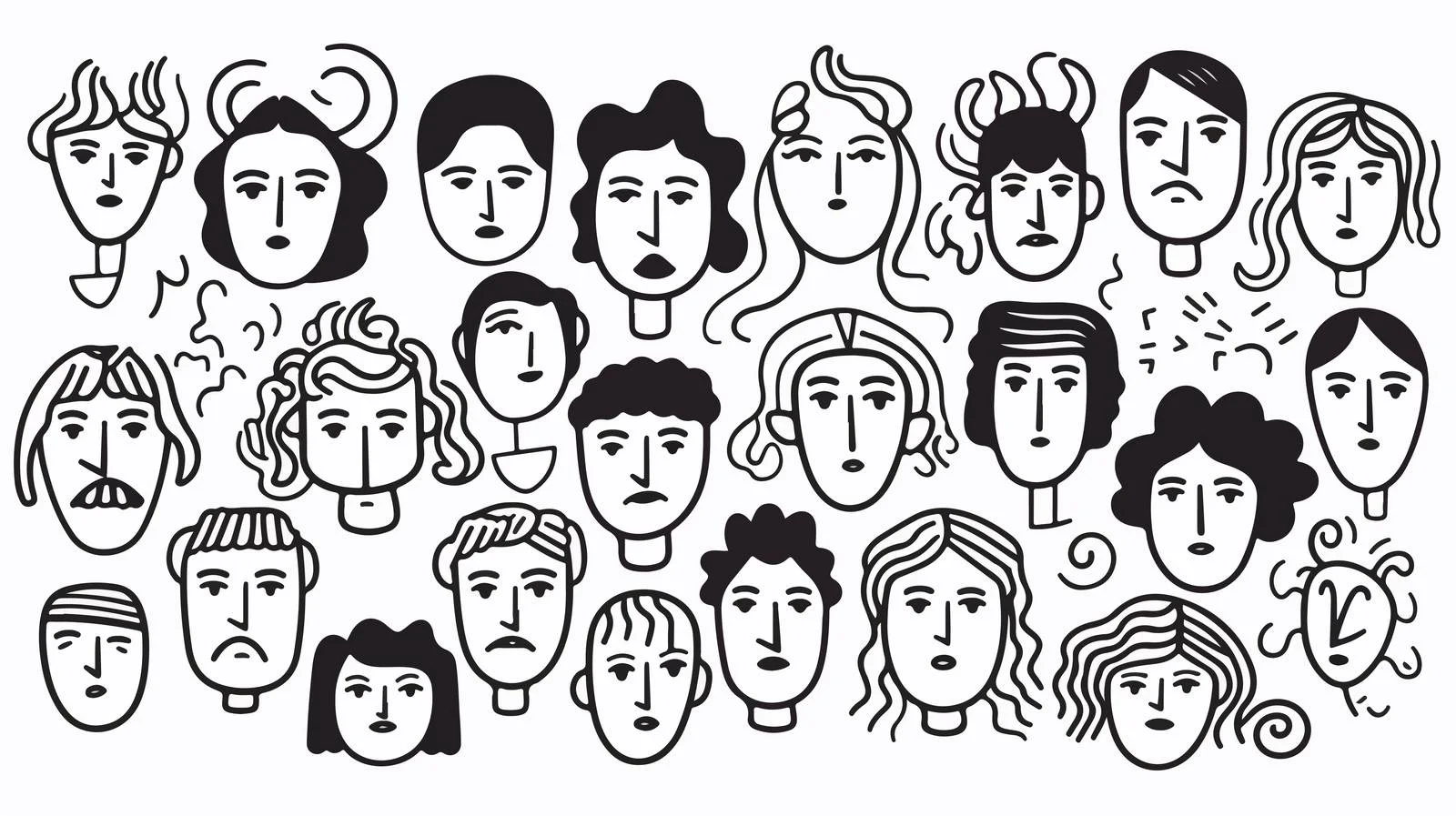 Hand-Drawn Doodle People Faces Set — free download from Dotvec