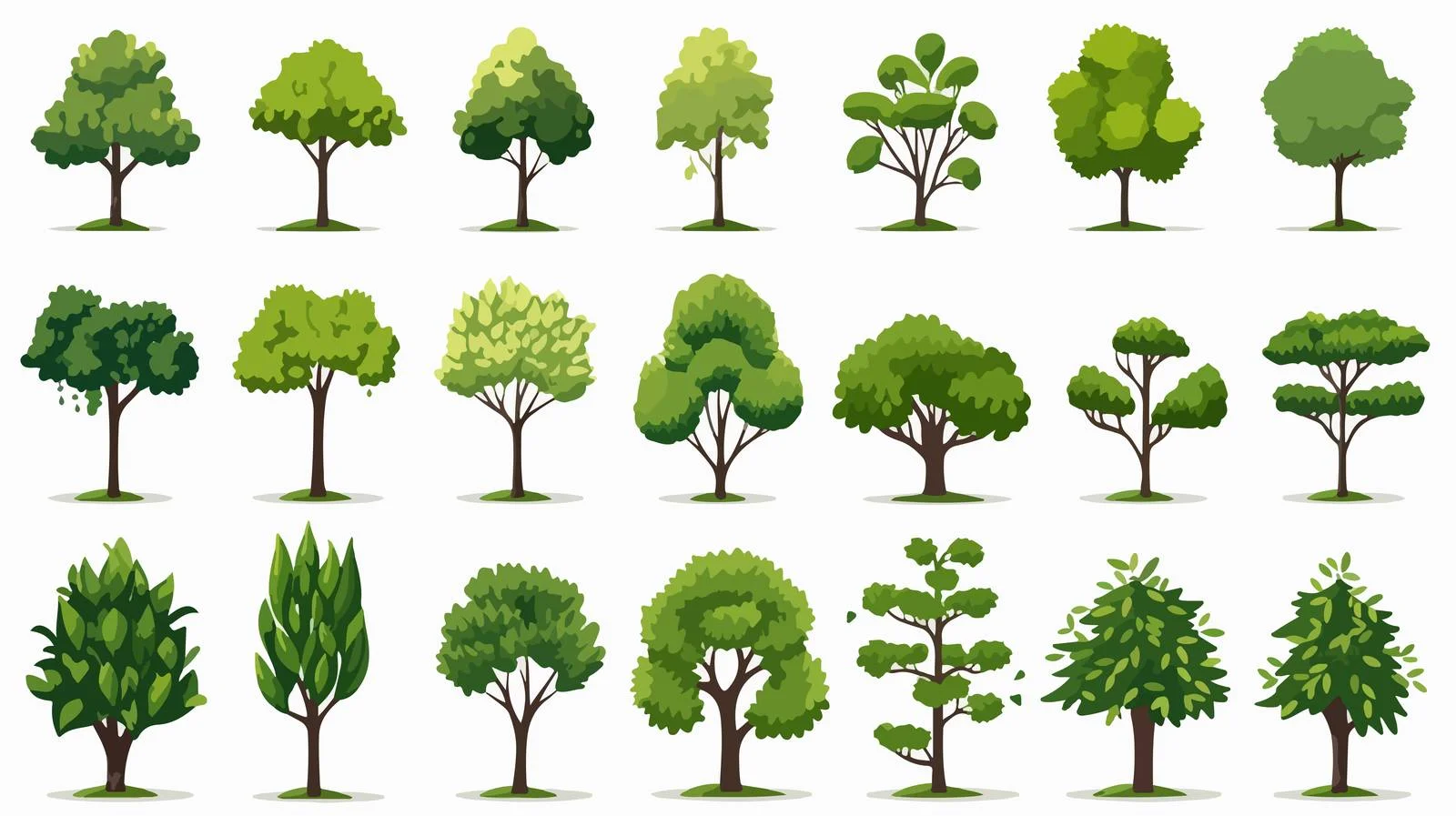 Diverse Trees Flat Vector Art Set