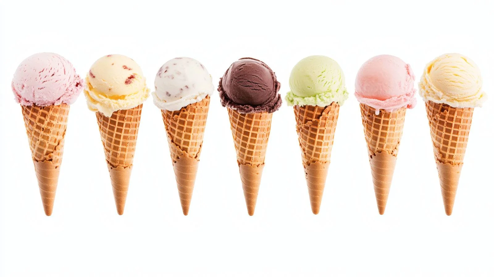 Assorted ice cream scoops in crispy cones — free download from Dotvec