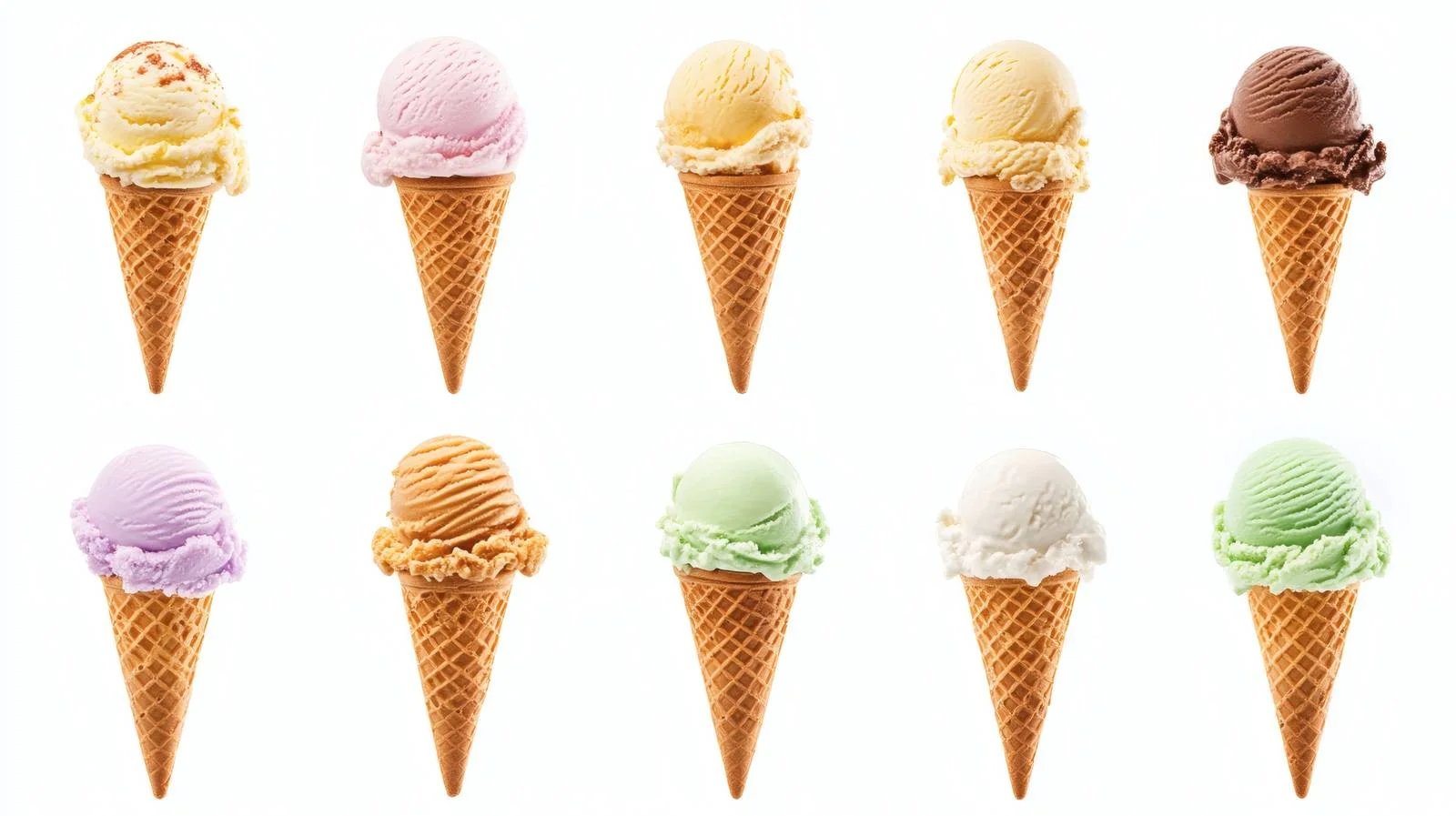 Assorted ice cream scoops in waffle cones — free download from Dotvec