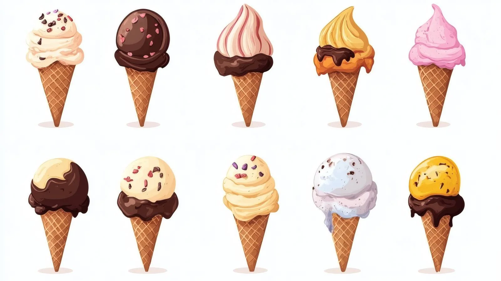 Assorted ice cream scoops in crispy cones — free download from Dotvec