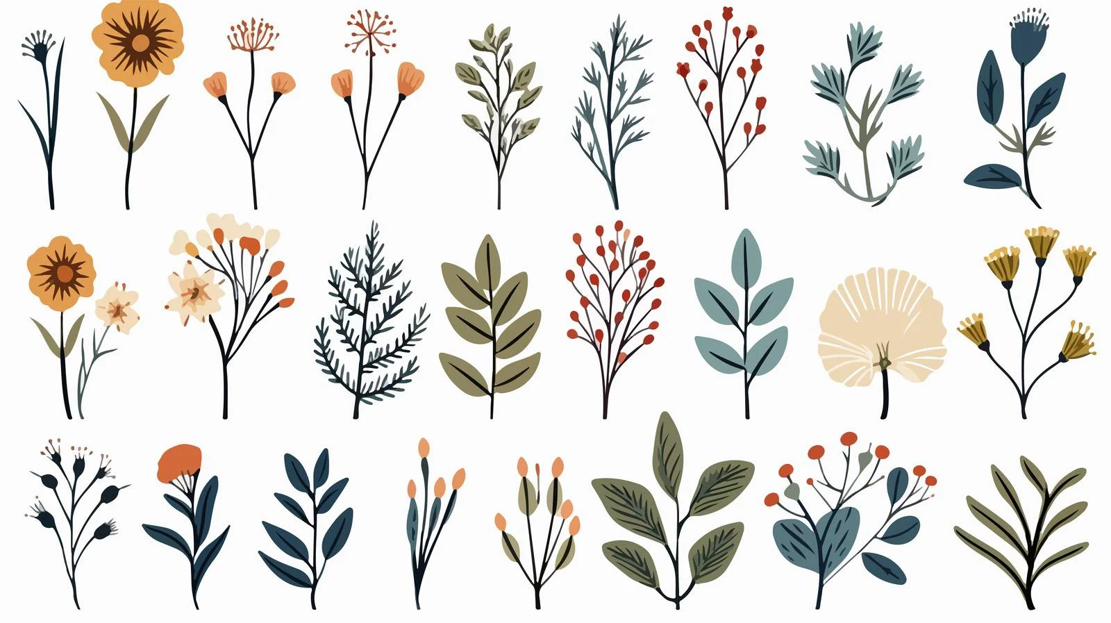 Botanical Wildflowers and Leaves Collection — free download from Dotvec