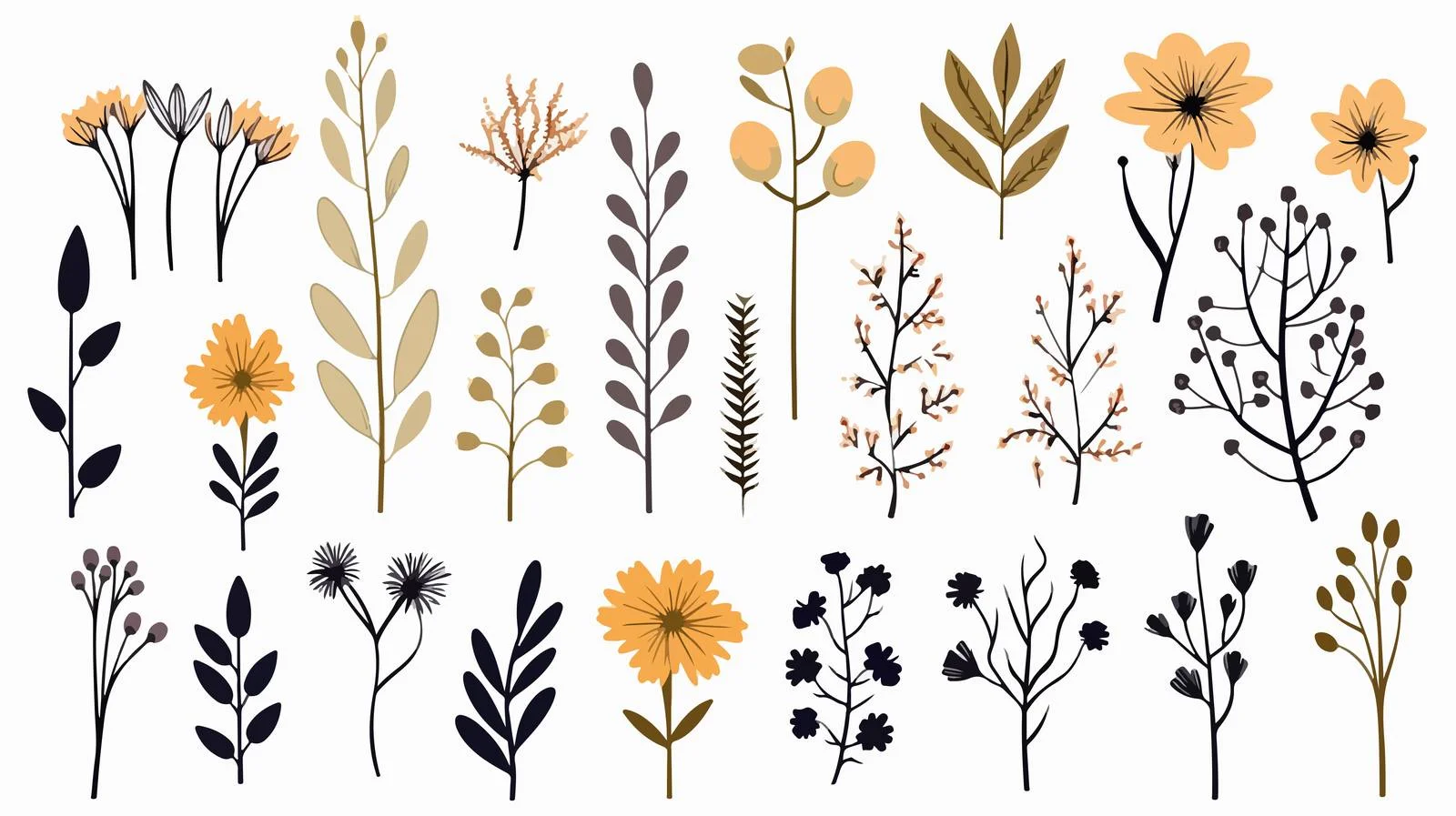 Botanical Wildflowers and Leaves Set — free download from Dotvec