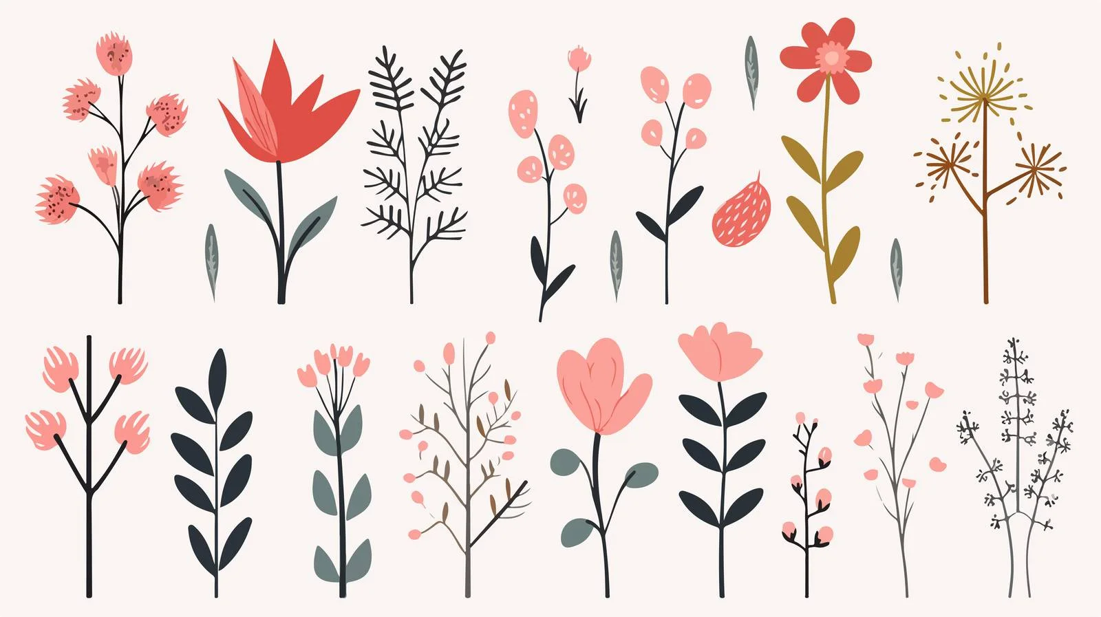 Trendy Botanical Wildflowers and Leaves — free download from Dotvec